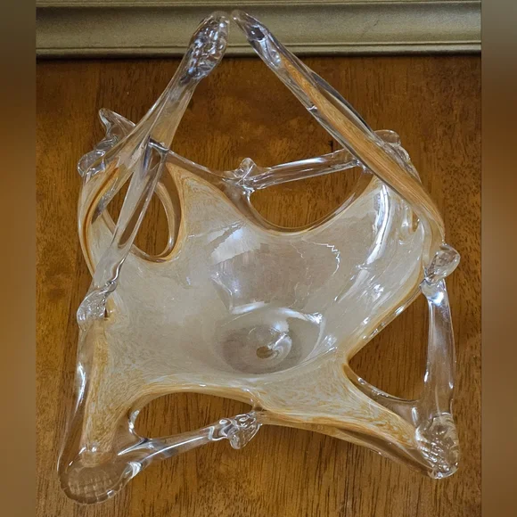 Vintage Murano Style Art Glass Lattce Edge Basket Bowl - Picture 3 of 10